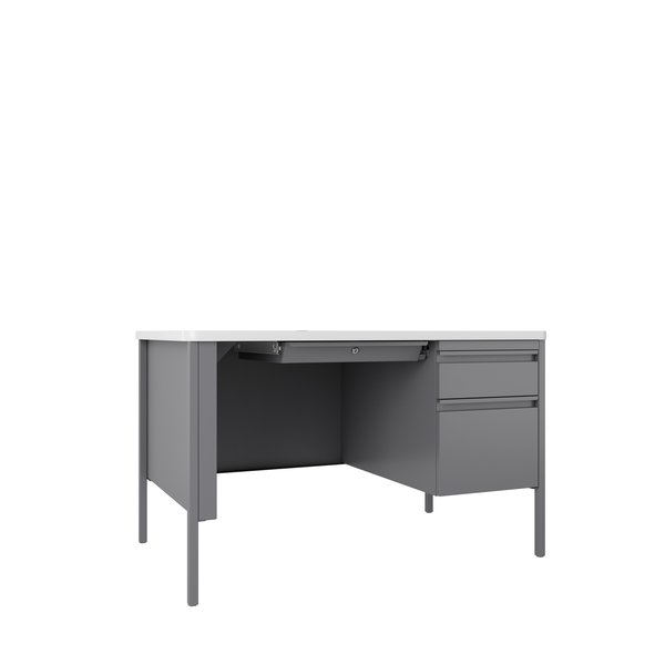 Hirsh Pedestal Desk, 30 in D X 48 in W X 29.5 in H, Platinum / White, Steel 22653